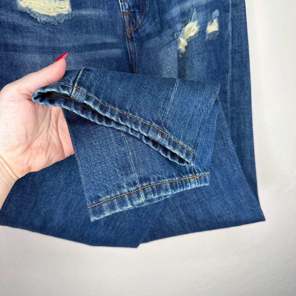 Free People Sandrine Rose R1016 Pleated Ripped Dark Wash Straight Leg Jeans 26 - Picture 11 of 16